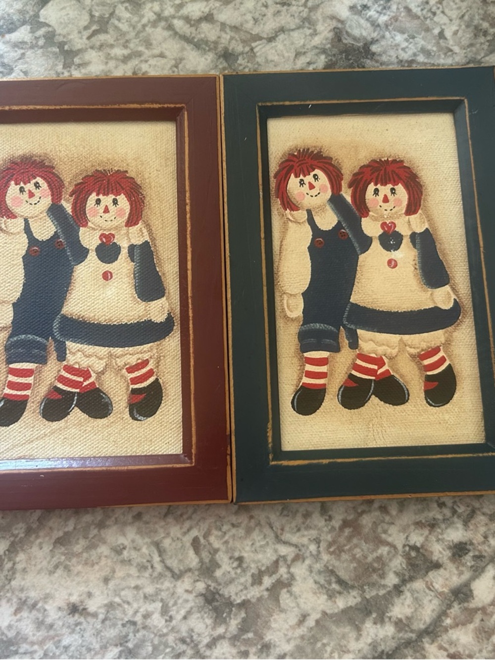 1970s Vintage Folk Art Raggedy Ann Twin Prints - Red & Navy